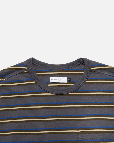 Striped Longsleeve Pocket T-shirt in Charcoal from the Pop Trading Company Autumn / Winter 2023 collection blues store www.bluesstore.co