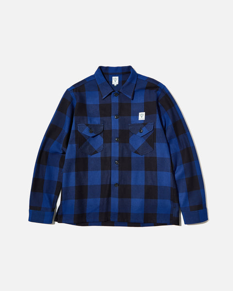 south2 west8 Smokey Shirt Cotton Buffalo Plaid Twill in Blue blues store www.bluesstore.co