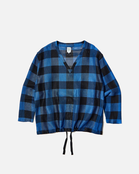 south2 west8 String V Neck Shirt R/PE Rough Cloth / Plaid in Blue blues store www.bluesstore.co