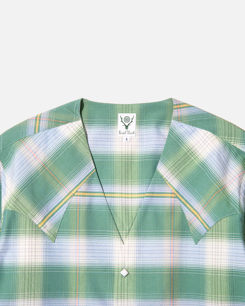 south2 west8 V Neck D.P. Western Shirt C/R Tartan Plaid in Green blues store www.bluesstore.co
