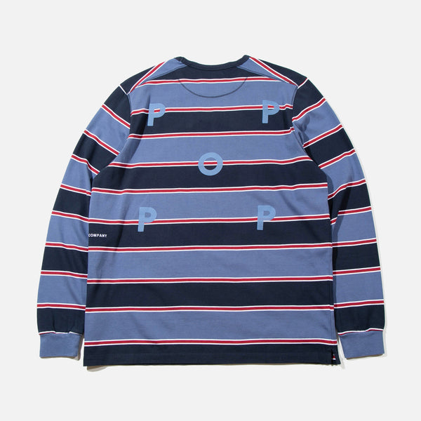 SS22 Striped Longsleeve T-shirt in Coastal Fjord from Pop Trading Company blues store www.bluesstore.co