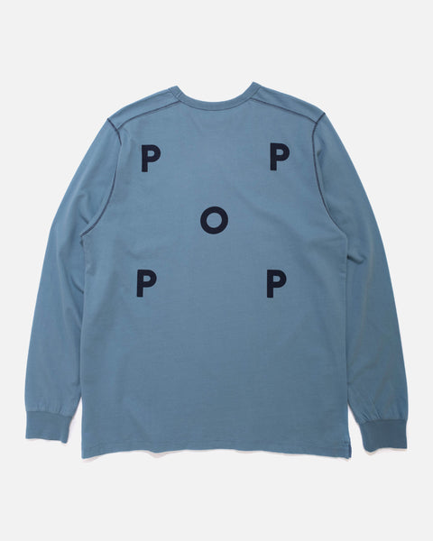 Pop Trading Company Logo Longsleeve T-shirt in blue shadow blues store www.bluesstore.co