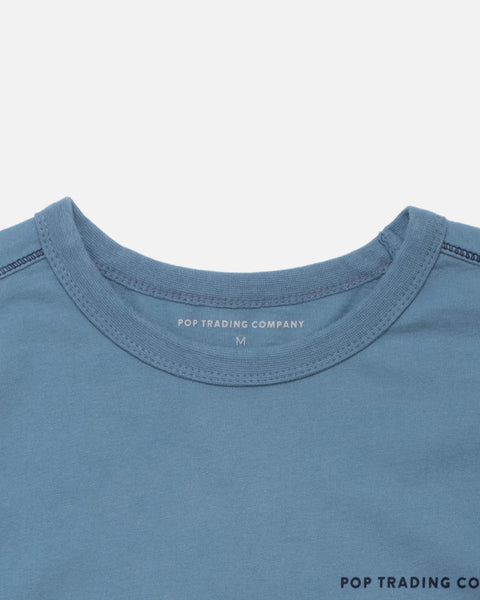 Pop Trading Company Logo Longsleeve T-shirt in blue shadow blues store www.bluesstore.co