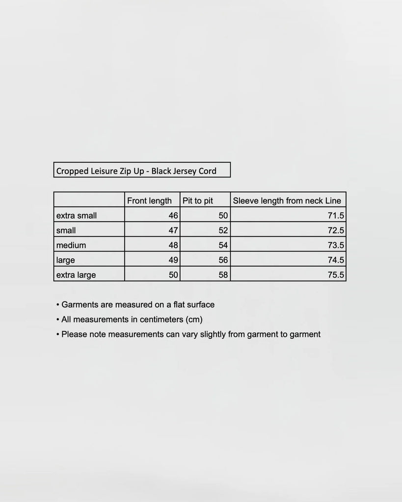 Cropped Leisure Zip up - Black Jersey Cord blues store www.bluesstore.co