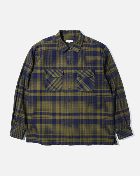 Engineered Garments Classic Shirt in Cotton Navy and Olive Plaid blues store www.bluesstore.co
