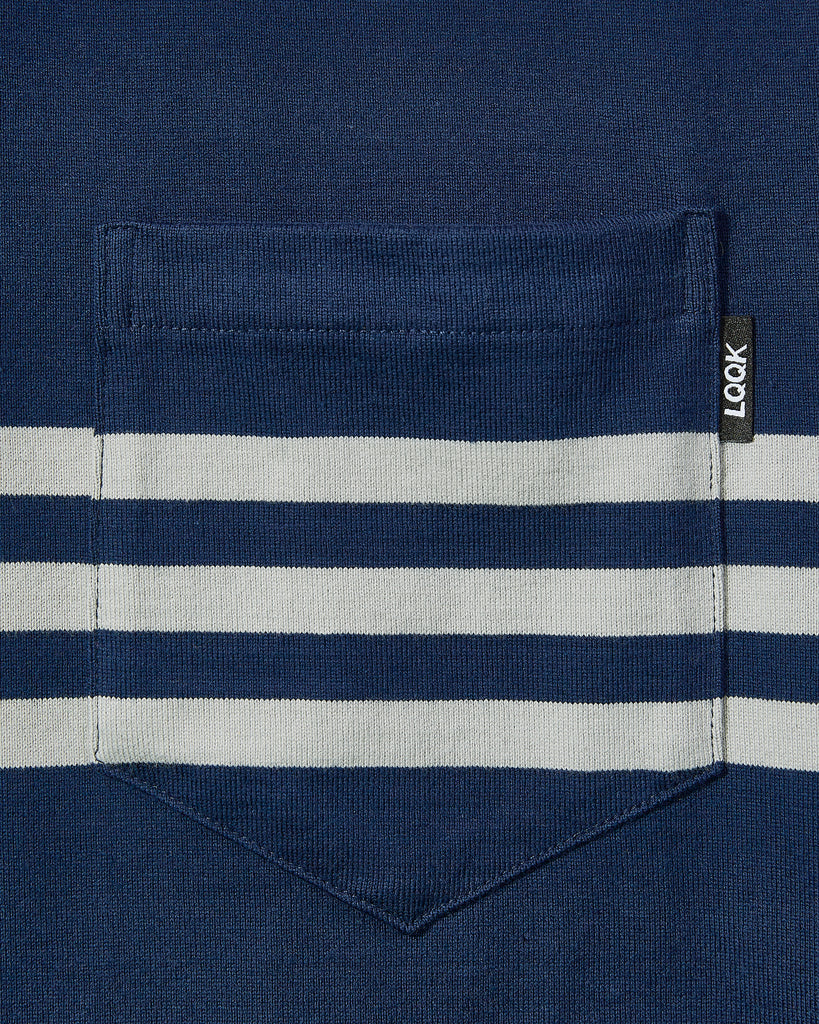 LQQK Studio L/S Rugby Weight Pocket Tee in Navy and Grey blues store www.bluesstore.co