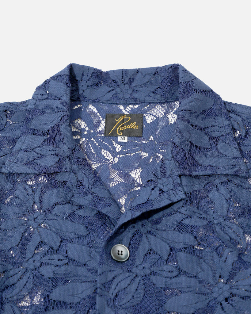 Needles Cabana Shirt - C/PE/R Lace Cloth / Flower in Navy from the brands Spring  / Summer 2023 collection blues store www.bluesstore.co