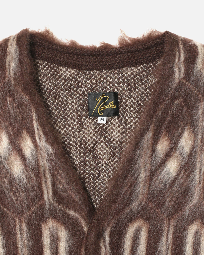 Needles V Neck Mohair Cardigan - Burgundy Geometric blues store www.bluesstore.co