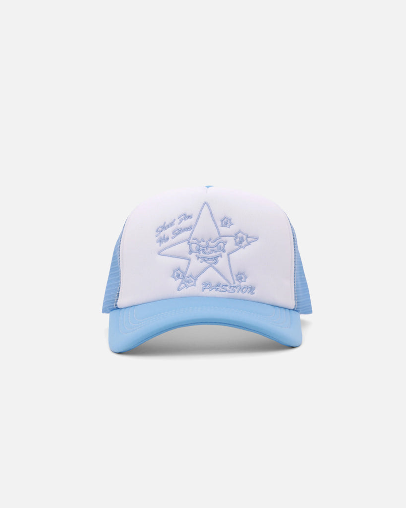 Target Practice Trucker Cap in Baby Blue from Passion blues store www.bluesstore.co