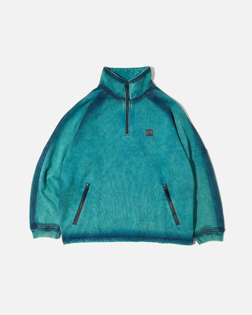 The Trilogy Tapes Spray Funnel Neck Crew in Sea Moss Green / Black blues store www.bluesstore.co