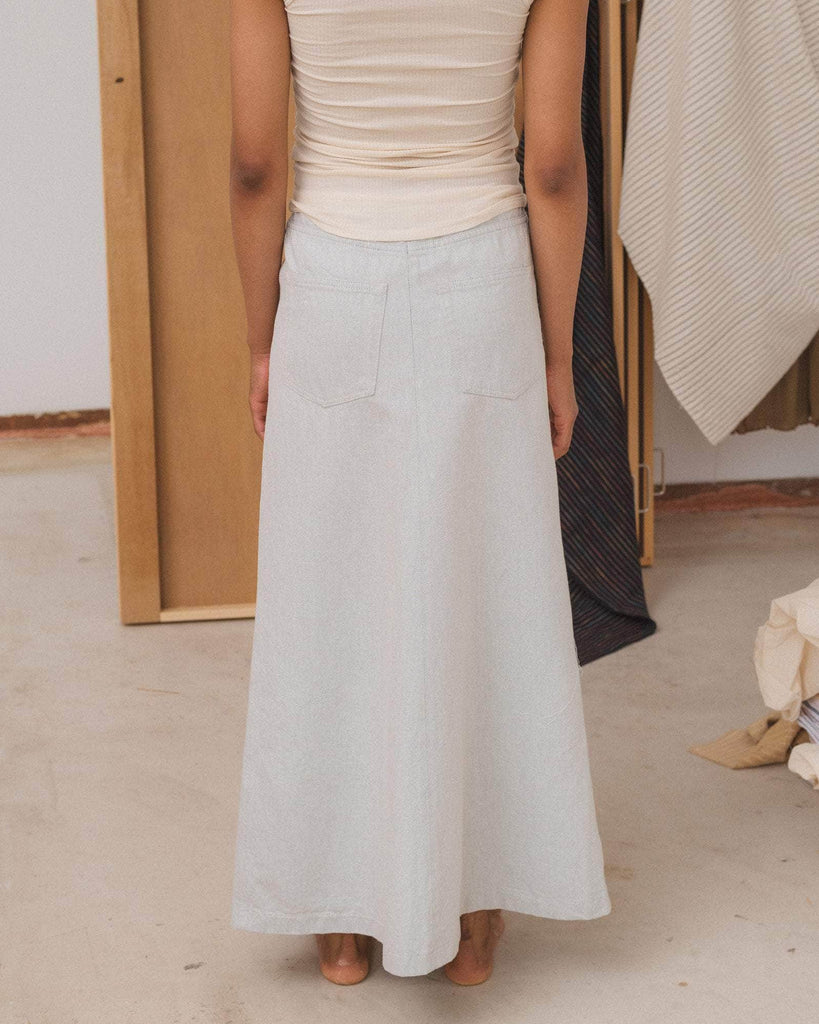 baserange Arthur Skirt Ecru Denim in Undyed blues store www.bluesstore.co