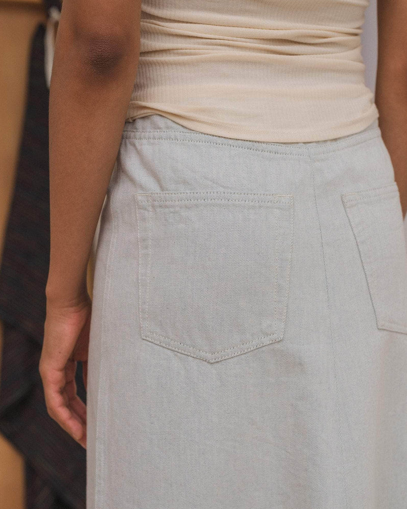 baserange Arthur Skirt Ecru Denim in Undyed blues store www.bluesstore.co