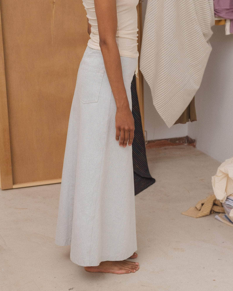 baserange Arthur Skirt Ecru Denim in Undyed blues store www.bluesstore.co