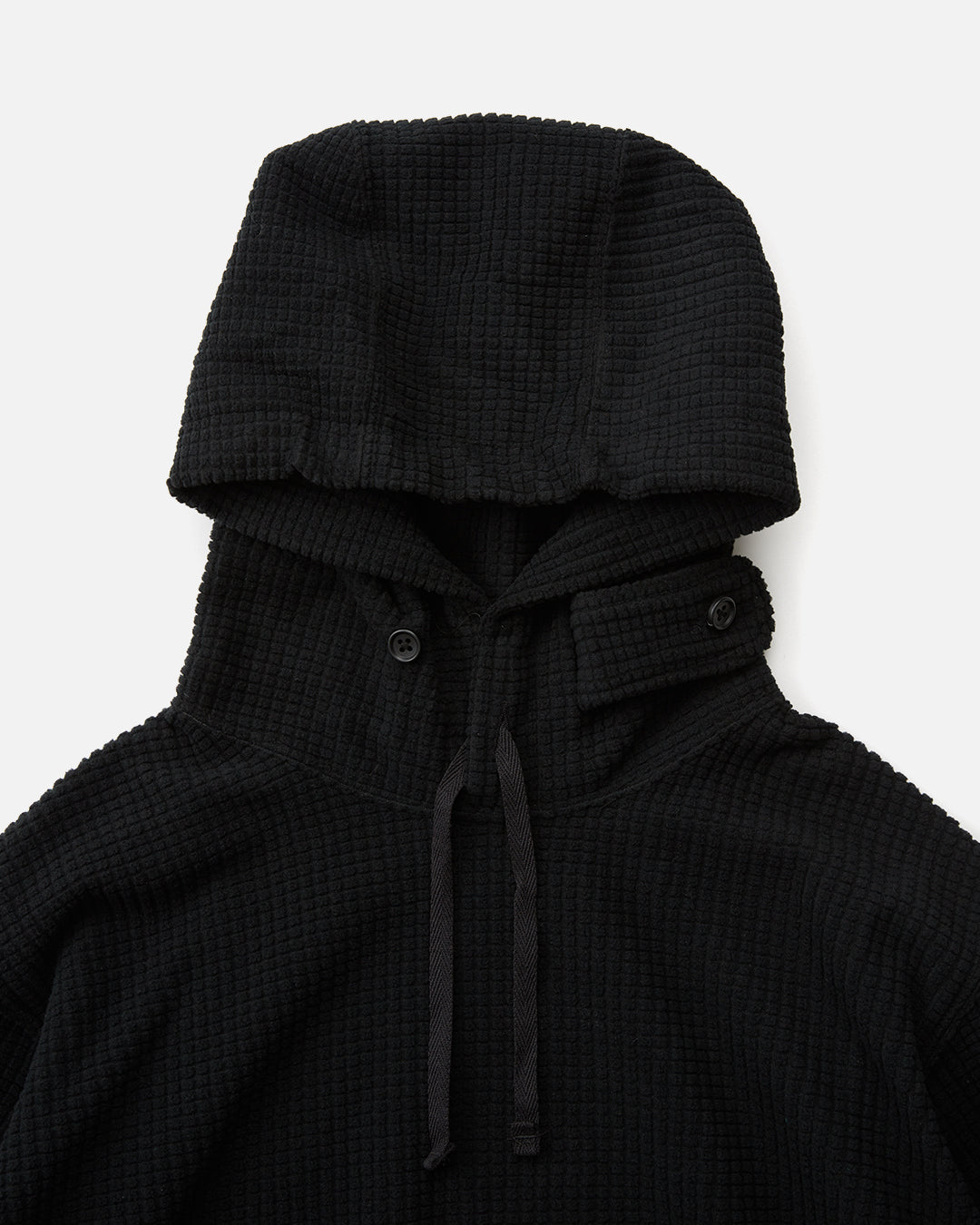 Engineered Garments Long Sleeve Hoody in Black Waffle | Blues Store