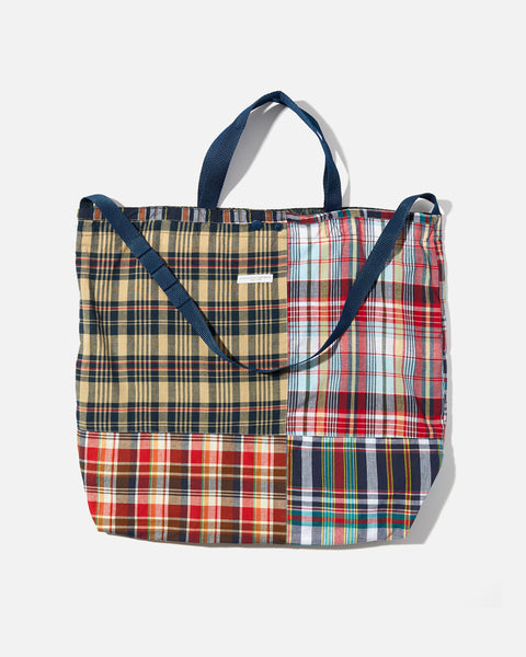 Engineered Garments SS24 Navy Square Patchwork Madras Carry All Tote blues store www.bluesstore.co