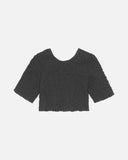 Cotton Poplin O-neck Cropped Smock Top - Black