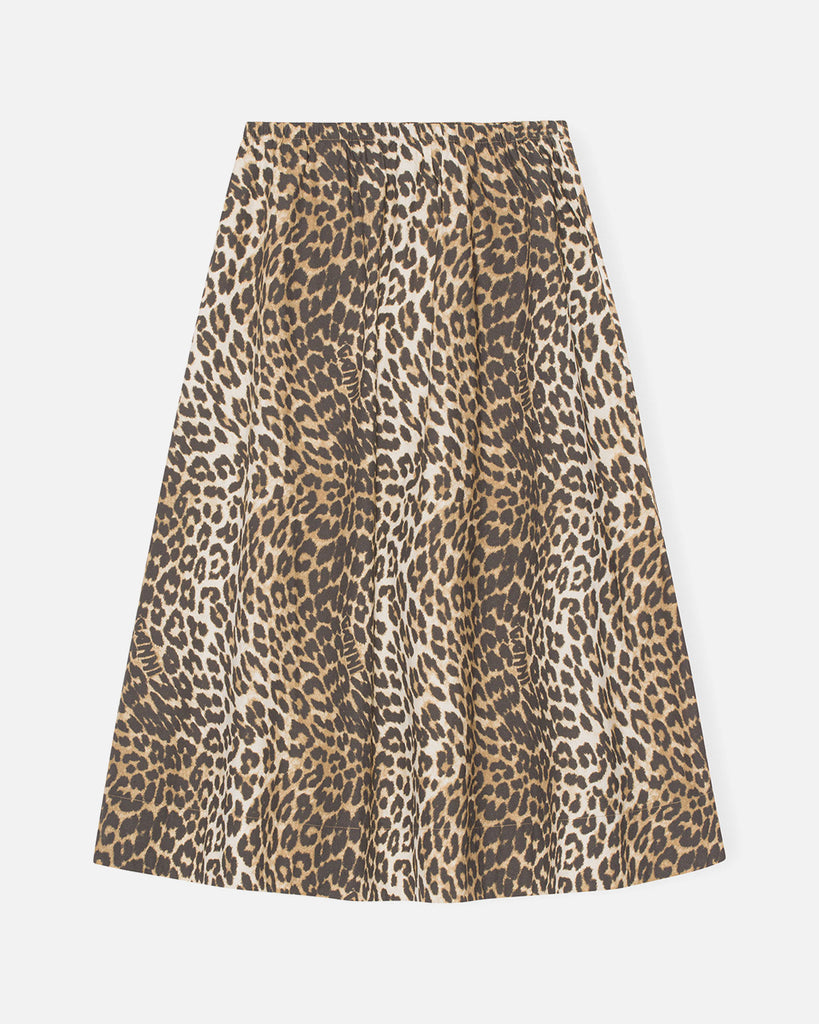 Printed Cotton Elasticated Maxi Skirt - Leopard