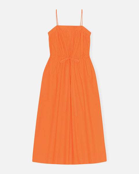 Cotton Poplin Maxi Strap Dress - Vibrant Orange