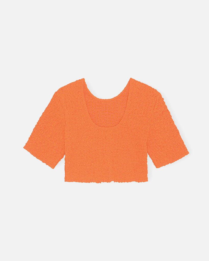 Cotton Poplin O-neck Cropped Smock Top - Vibrant Orange