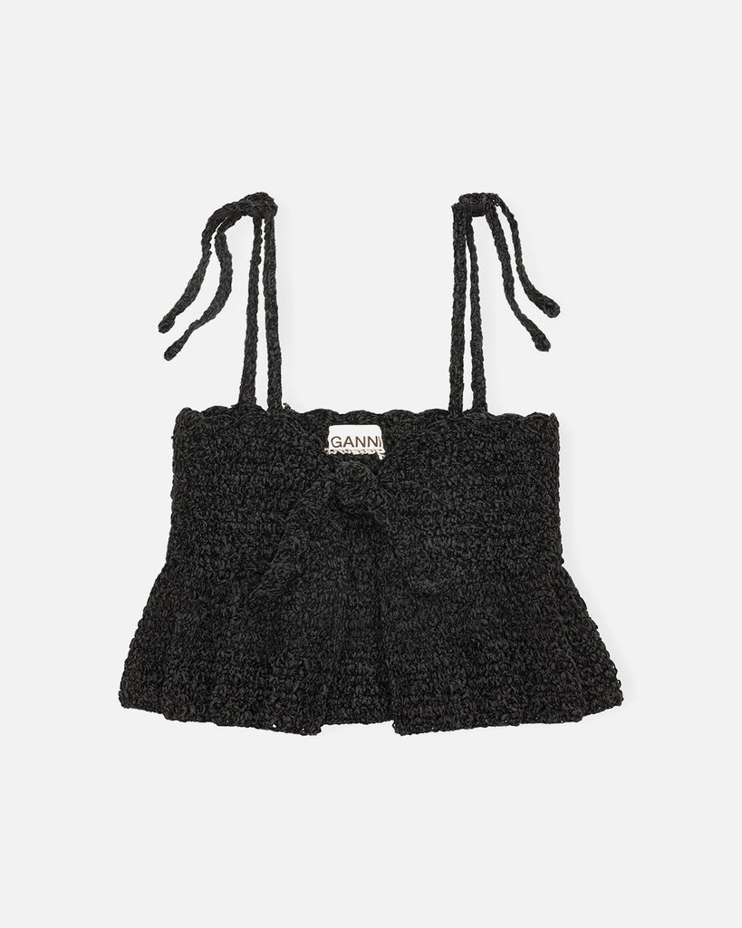 Velvet Crochet Bandeau Strap Top - Black