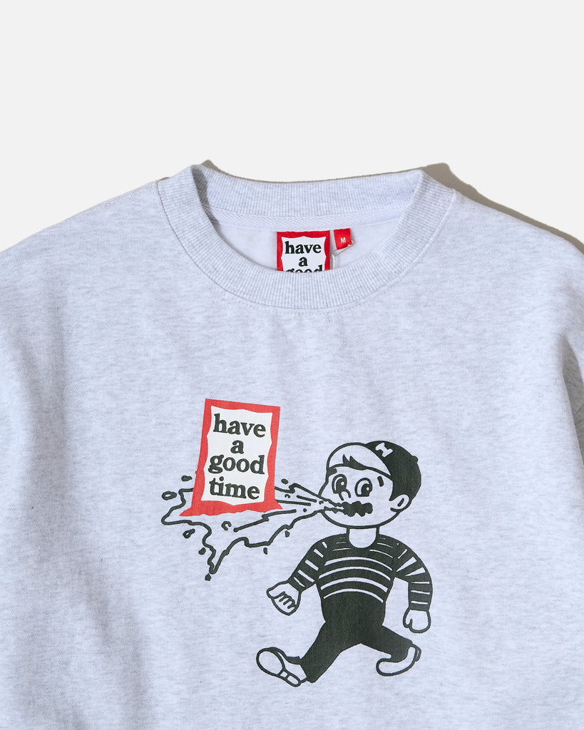 have a good time x HOMERUN Throw Up Man Frame Crewneck FL in Ash Grey blues store www.bluesstore.co
