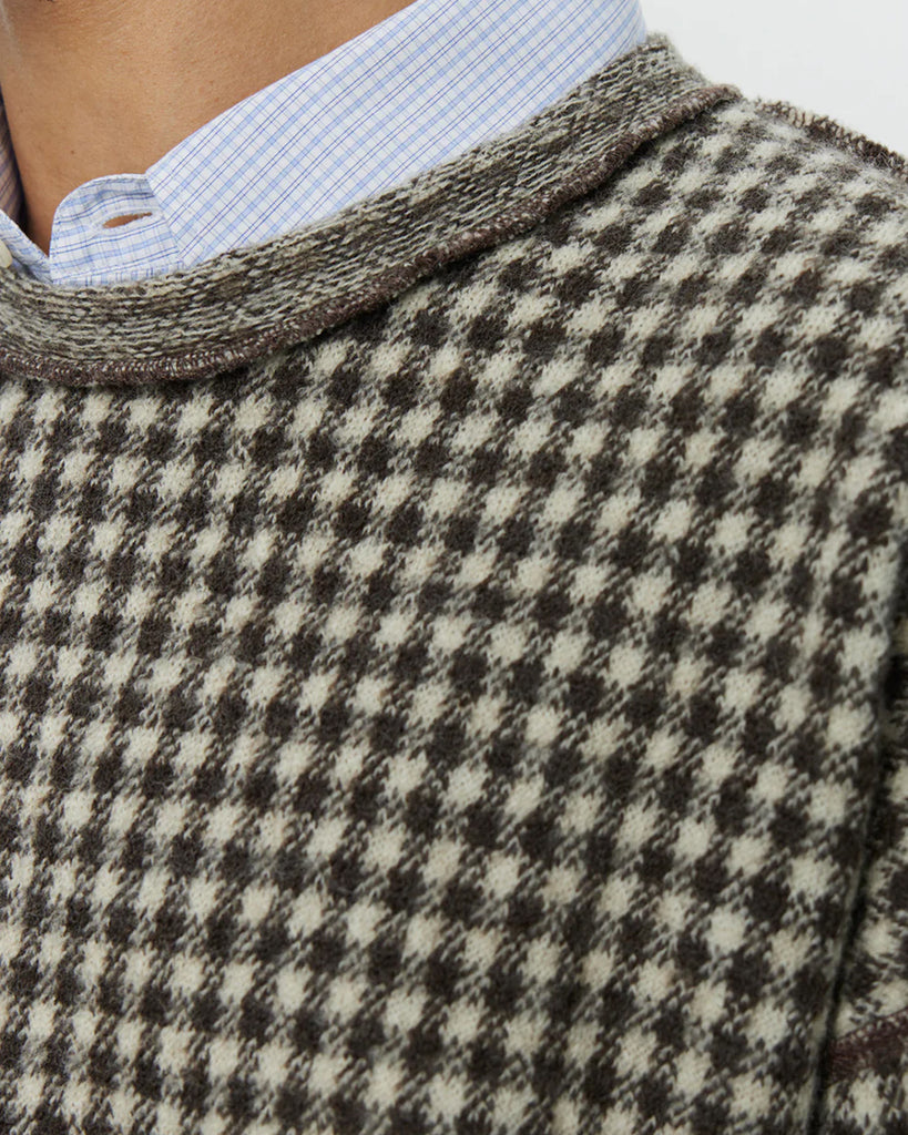 mfpen Fuzzy Pullover in Brown Houndstooth Check blues store www.bluesstore.co
