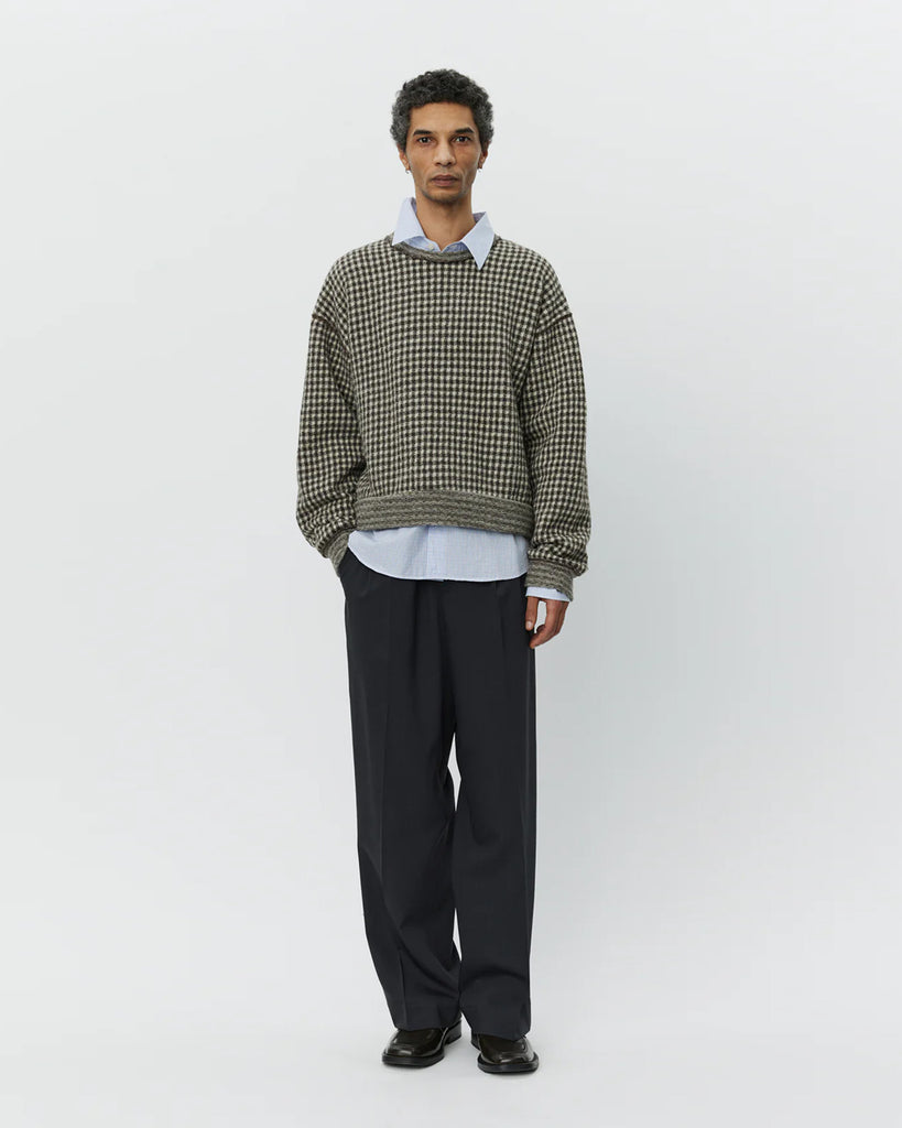 mfpen Fuzzy Pullover in Brown Houndstooth Check blues store www.bluesstore.co