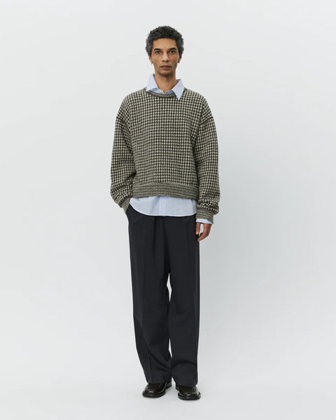 mfpen Fuzzy Pullover in Brown Houndstooth Check blues store www.bluesstore.co
