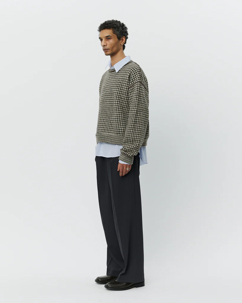 mfpen Fuzzy Pullover in Brown Houndstooth Check blues store www.bluesstore.co