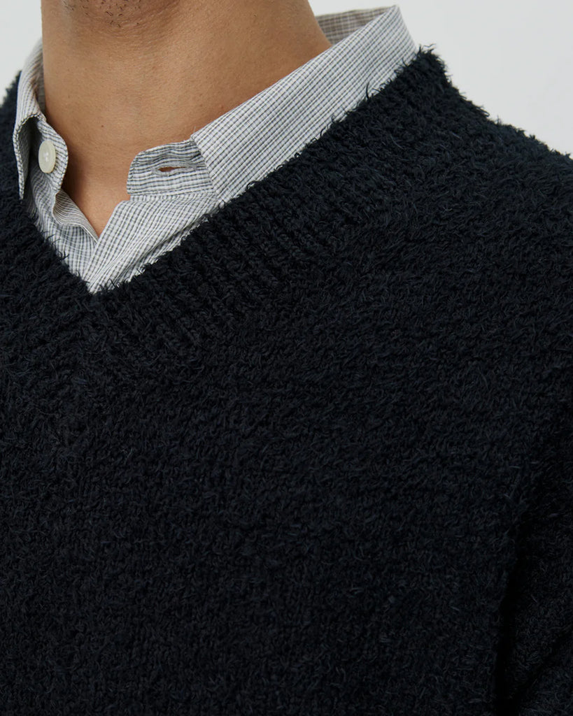 mfpen V-Neck Sweater in Furry Black blues store www.bluesstore.co