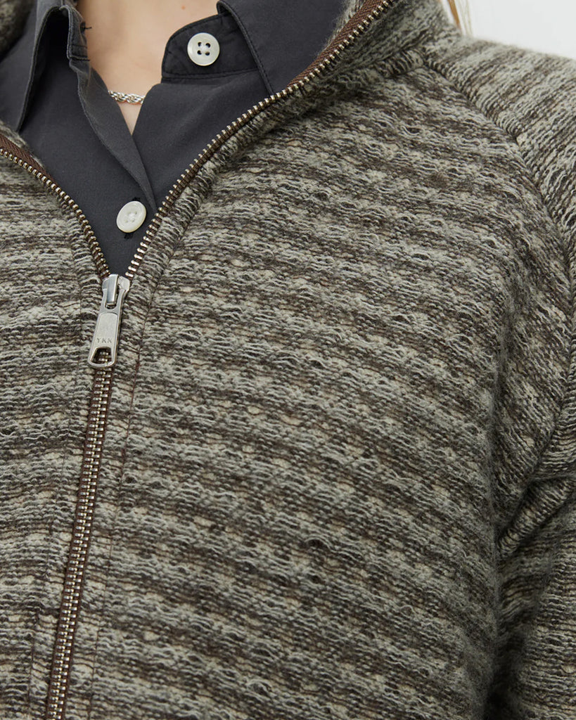 mfpen Women's Cropped Leisure Zip up in Shredded Brown Stripe blues store www.bluesstore.co