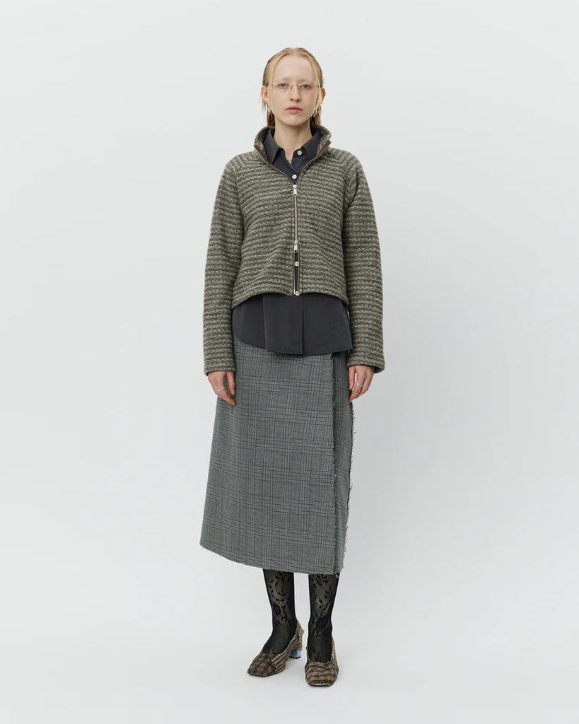 mfpen Women's Cropped Leisure Zip up in Shredded Brown Stripe blues store www.bluesstore.co