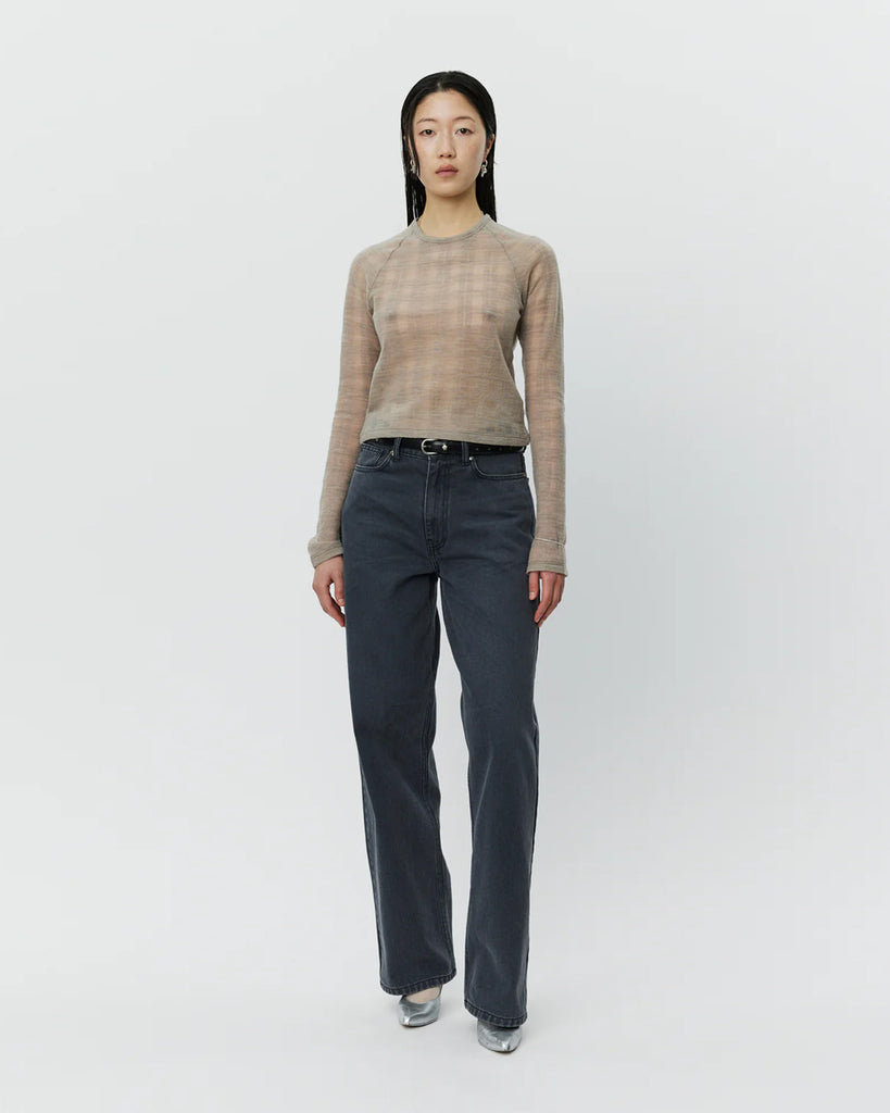 mfpen Women's Raglan LS Tee in Beige Gauze Check blues store www.bluesstore.co