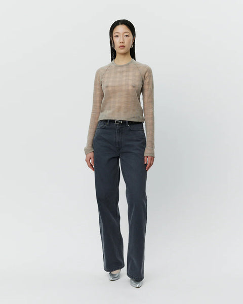 mfpen Women's Raglan LS Tee in Beige Gauze Check blues store www.bluesstore.co