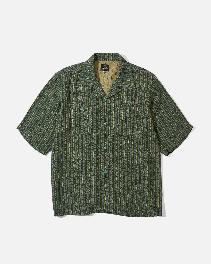 Needles S/S Cowboy One-Up Shirt - R/AC/PE Abstract Stripe Jq - Green