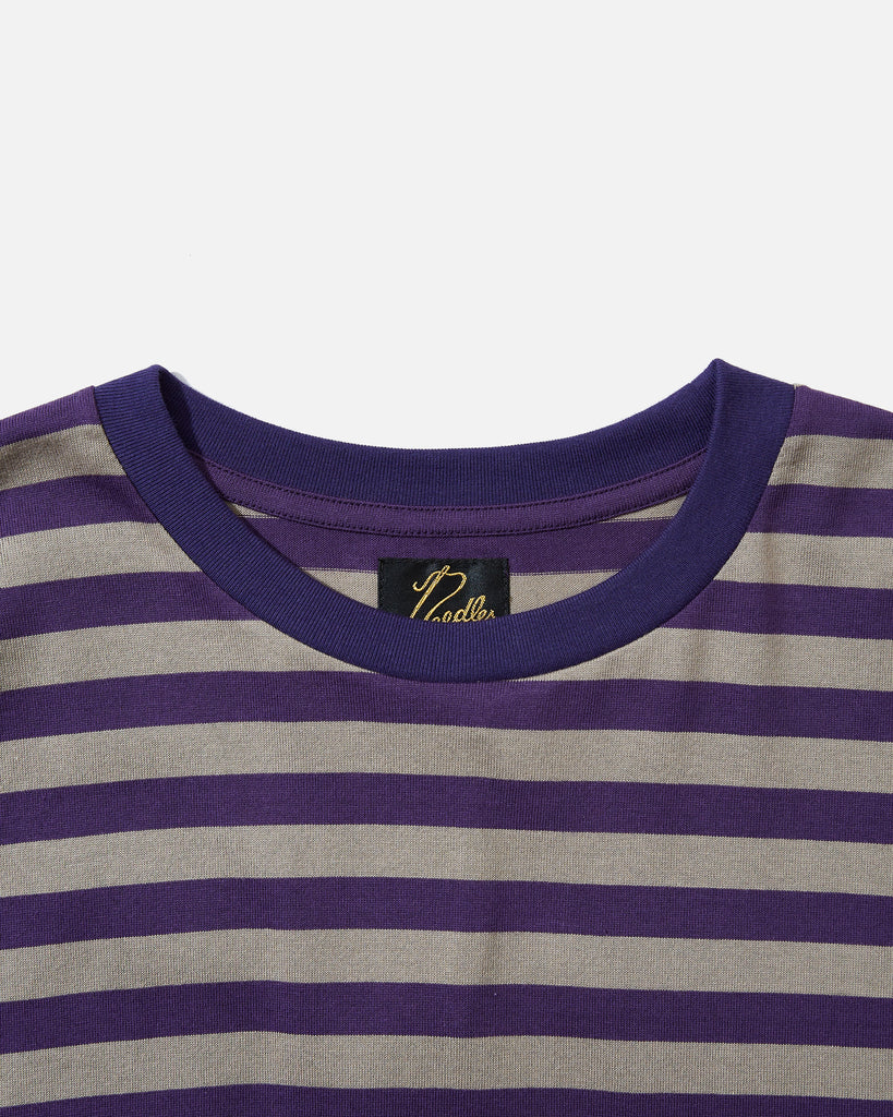 S/S Crew Neck Tee - Cotton Stripe Jersey - Purple & Grey