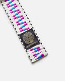 Jacquard Knit D-Ring Belt in White and Purple from Sexhippies blues store www.bluesstore.co
