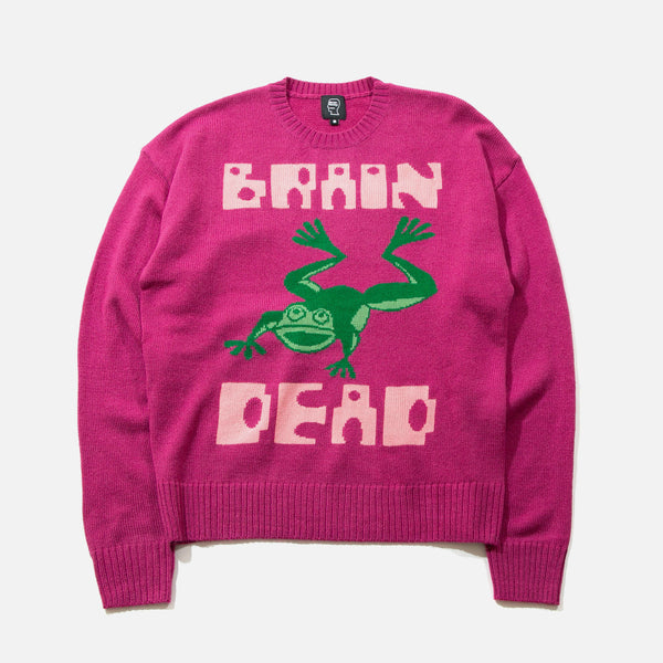 Brain Dead Frogger Sweater in Fuchsia from the brands SS22 collection blues store www.bluesstore.co