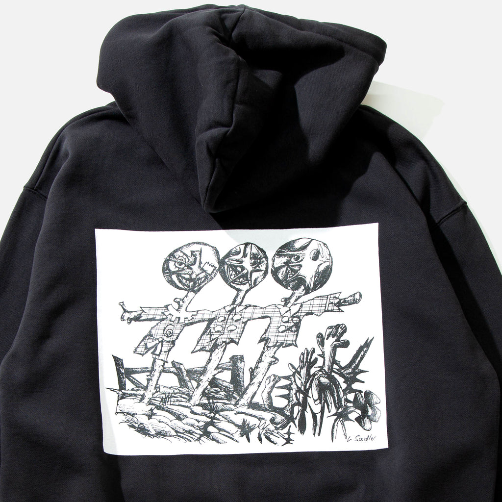 Leomi Sadler for Heresy Heavyweight Scarecrow Hoodie in Black blues store www.bluesstore.co
