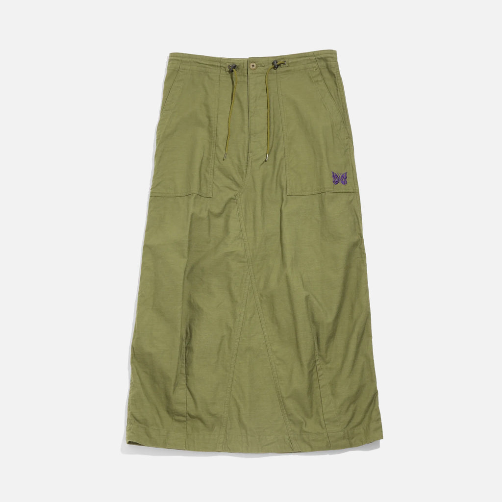Needles String Fatigue Skirt in Olive Back Sateen blues store www.bluesstore.co