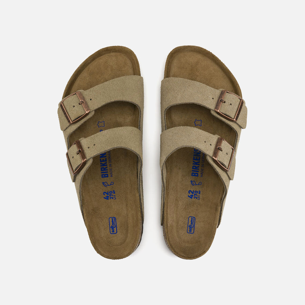 Arizona Soft Footbed Suede Leather in Taupe from Birkenstock blues store www.bluesstore.co