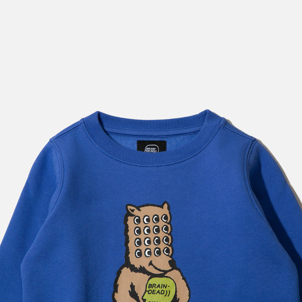 Kids Bear Brain Crewneck Sweatshirt in Blue from the Brain Dead Autumn / Winter 2022 collection blues store www.bluesstore.co