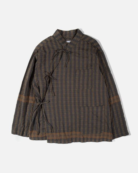 Engineered Garments Tibet Shirt in Olive Small Seersucker from the brands Spring / Summer 2023 collection blues store www.bluesstore.co