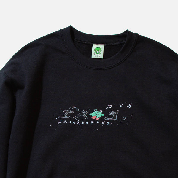 Happy Frog Crewneck in Black from Frog Skateboards blues store www.bluesstore.co