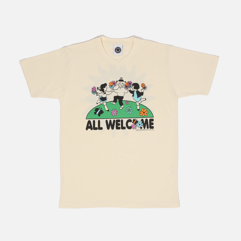 All Welcome Garden Short Sleeve Tee in Natural from Good Morning Tapes blues store www.bluesstore.co