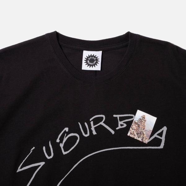 Suburbia Short Sleeve T-shirt in Asphalt by Peter Sutherland for Good Morning Tapes blues store www.bluesstore.co