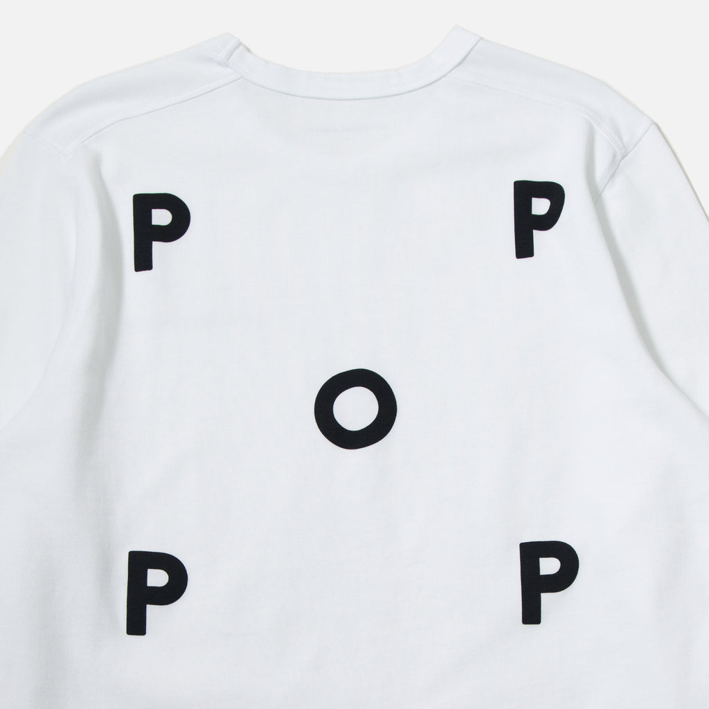 Logo Longsleeve T-shirt in White and Black from the Pop Trading Company blues store www.bluesstore.co