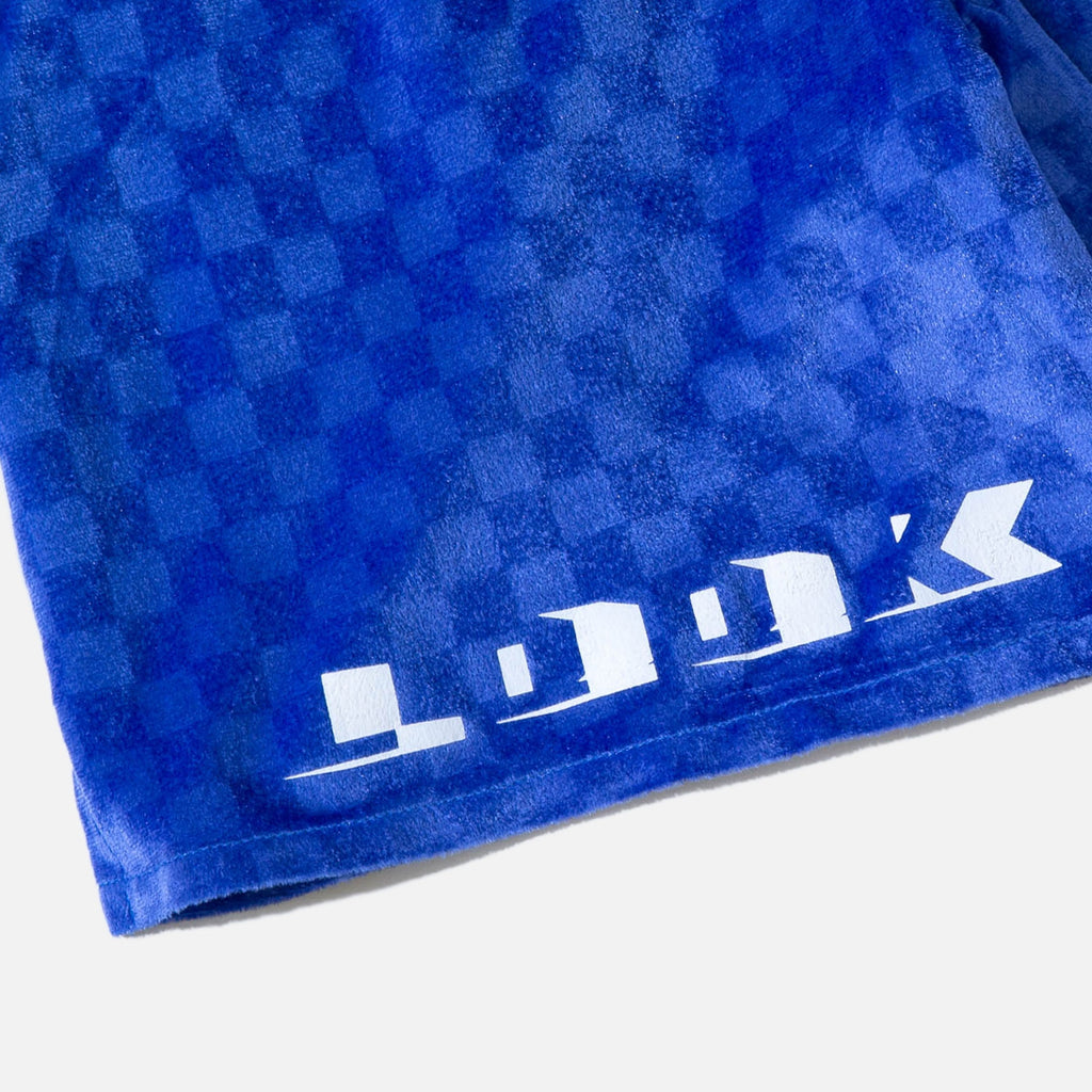Velour shorts in checked purple from New York based LQQK Studio blues store www.bluesstore.co