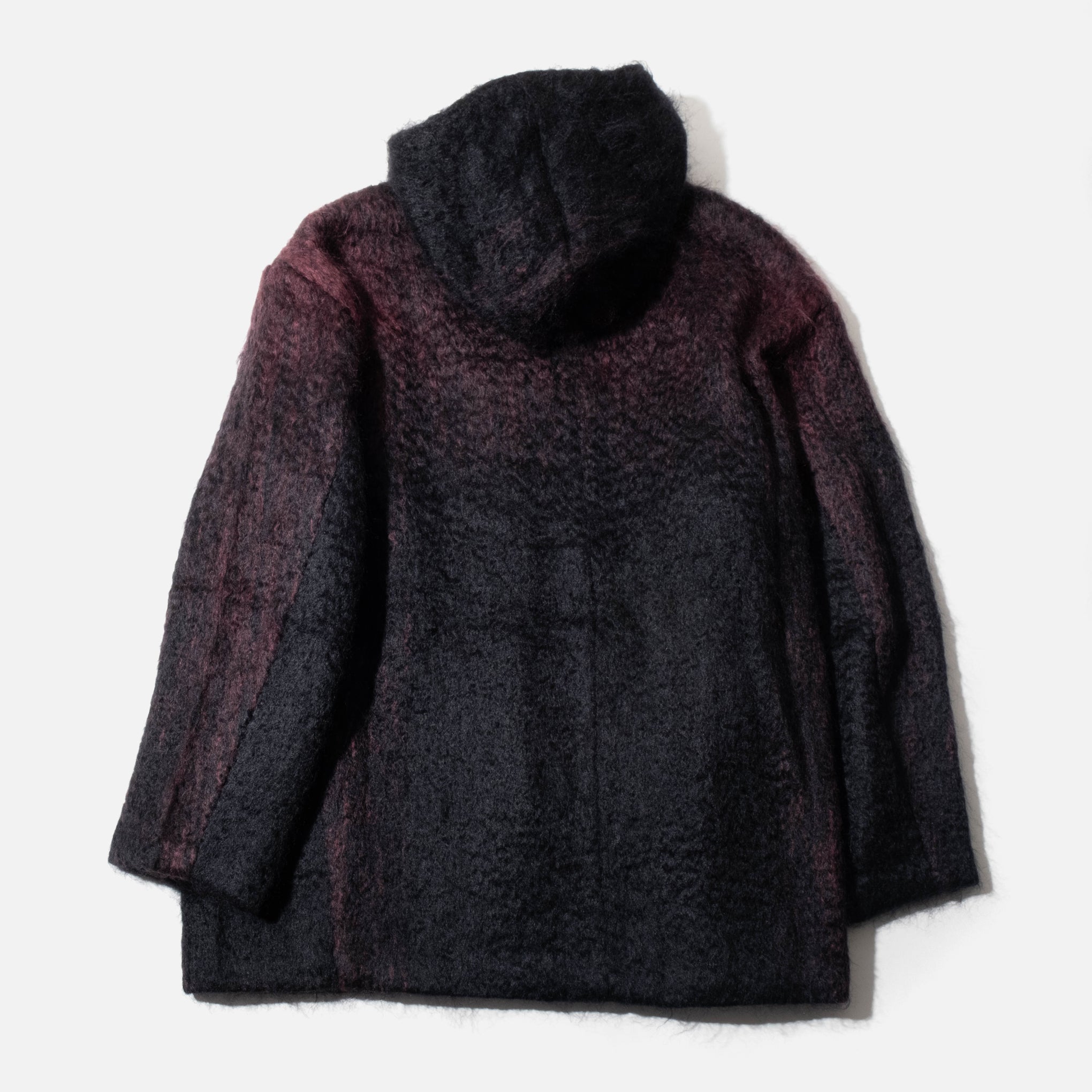 Needles Plaid Mohair Shaggy Hooded Big Coat in Navy / Bordeaux