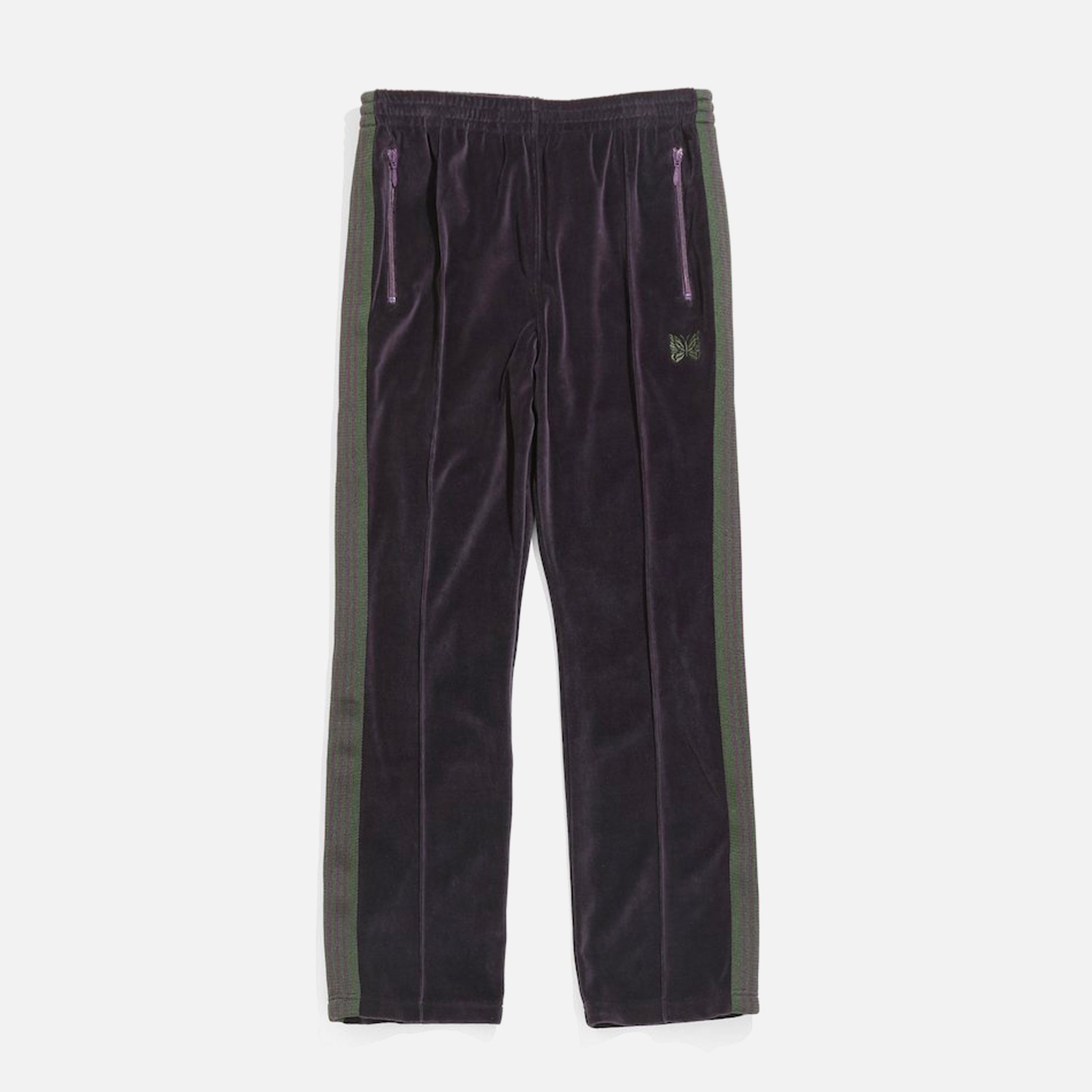 Needles Narrow Track Pant in Eggplant C/Pe Velour